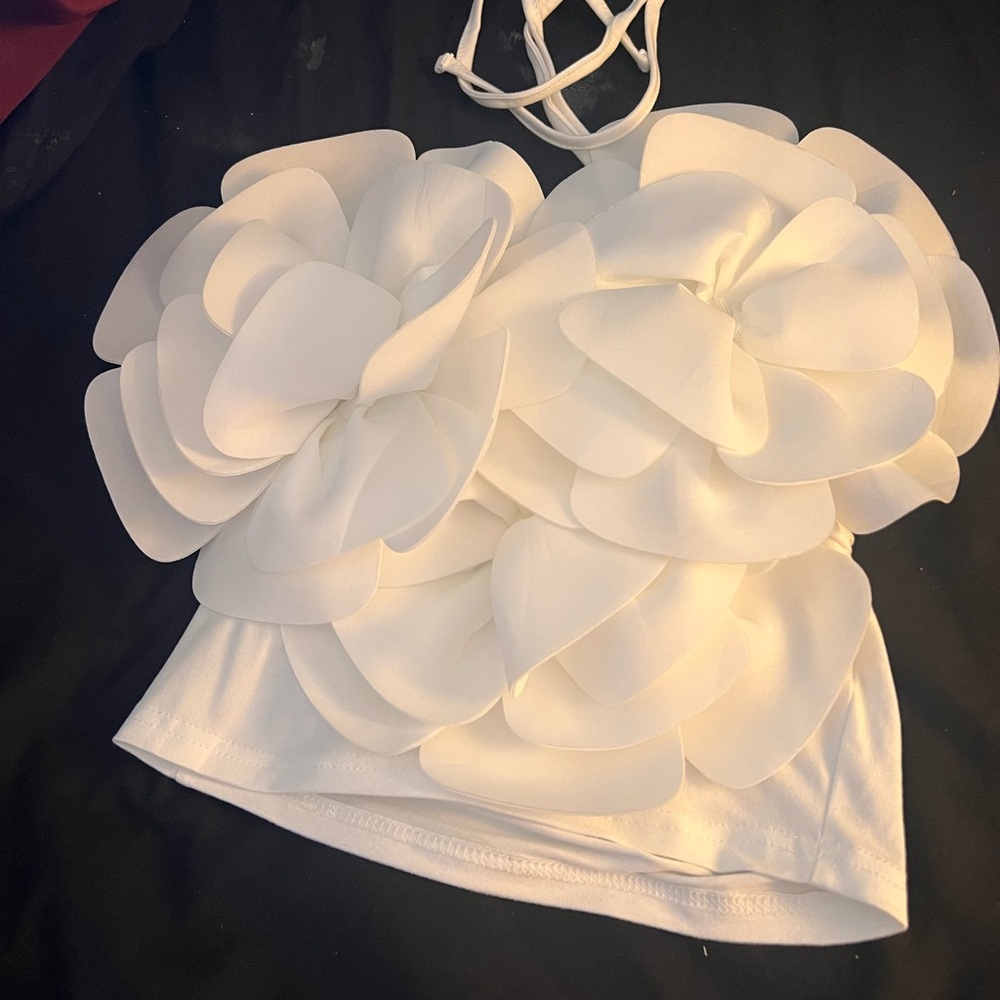 White Floral Appliqué Crop Top